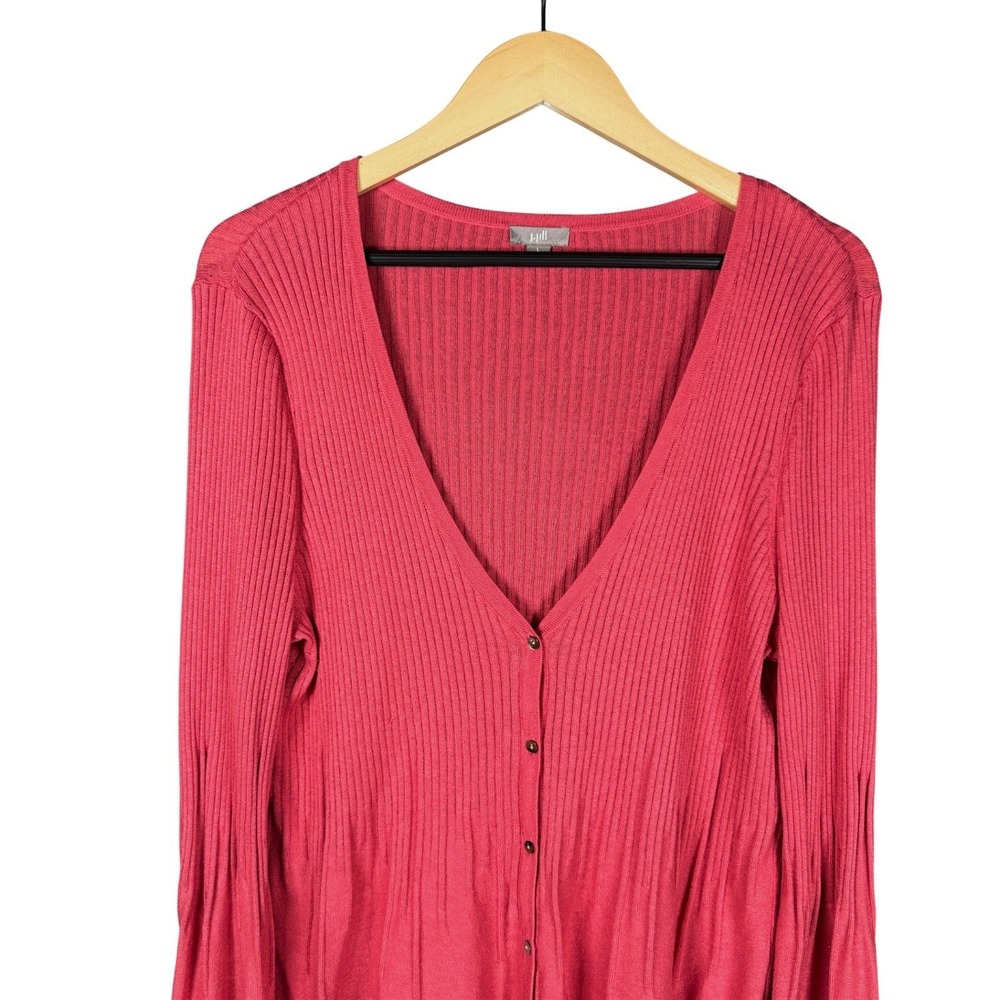 J. Jill Cardigan Sweater Womens L Pink Silk Cotton Ribbed Bell Sleeve V-Neck - Picture 4 of 13